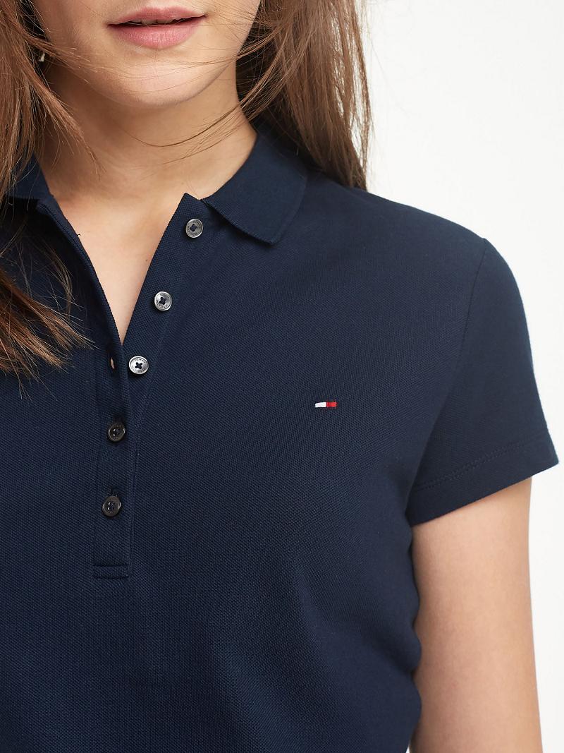 Női Tommy Hilfiger Stretch Pamut Pique Polo Dresses Kék | HU 125KOR